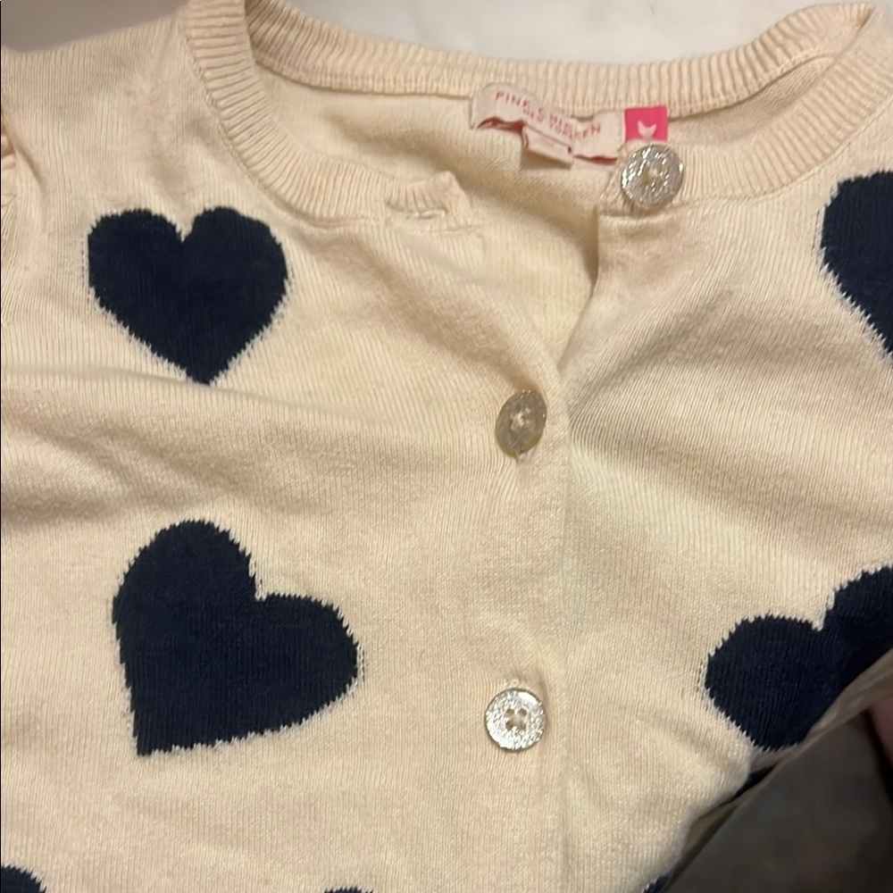 Pink Chicken Cream Cardigan with Navy Heart Pattern - Picture 4 of 4